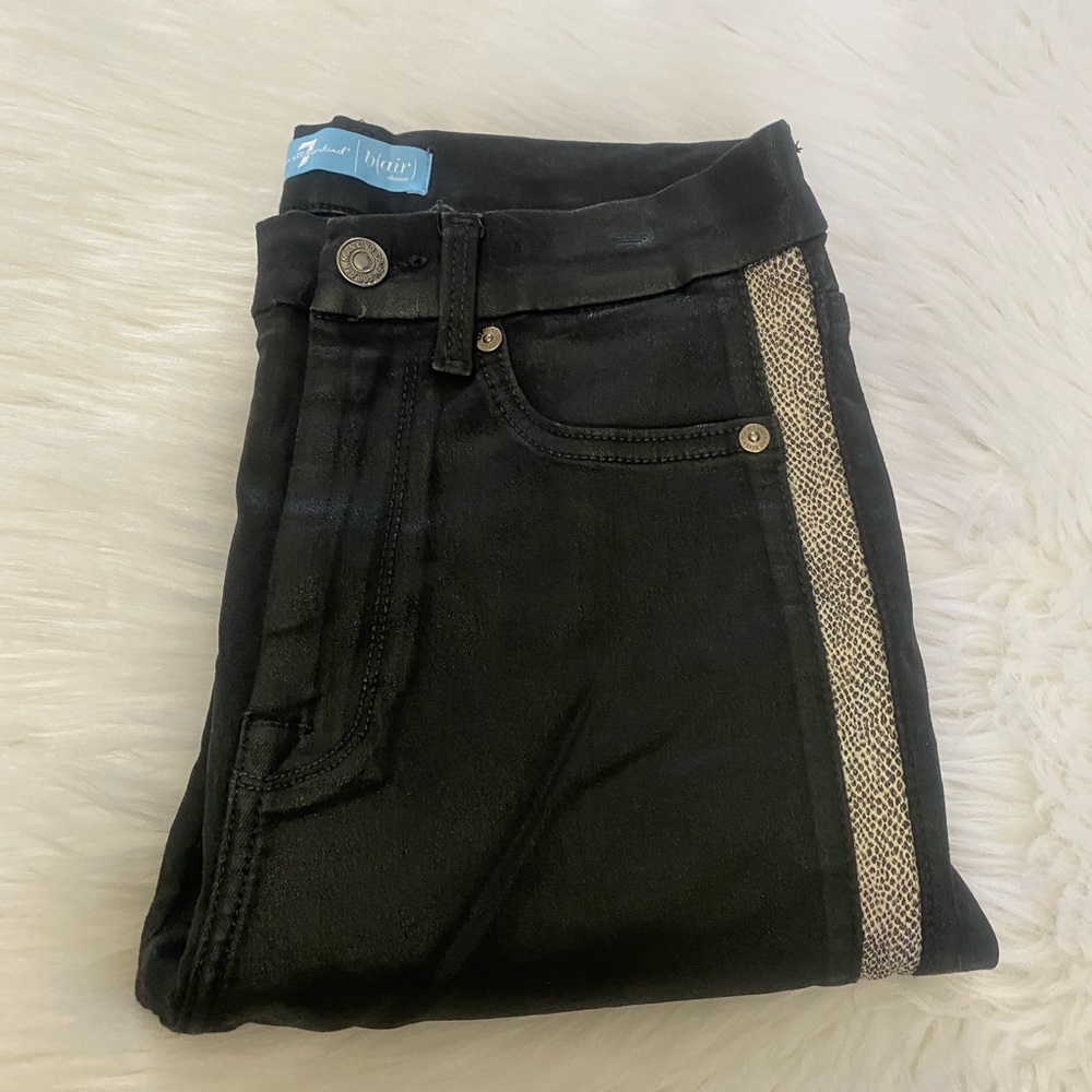 7 for All Mankind Blair Black Skinny Jeans with Panel Details Sz 27